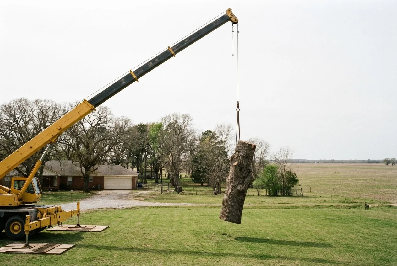 Storm-downed tree across a front yard in Osceola, Arkansas